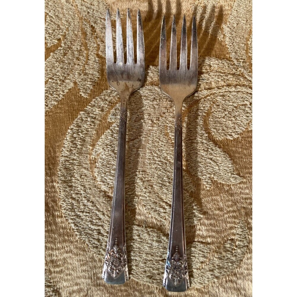 Vintage 50s Salad Forks 1950s International Silver Mountain Rose Silverplate (2)